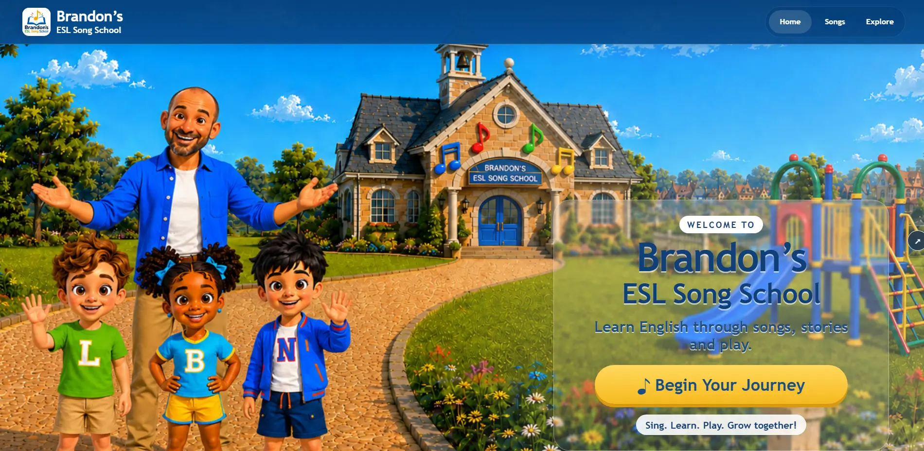 Screenshot of the VOCA interactive portal: Brandon's ESL Song School welcome screen
