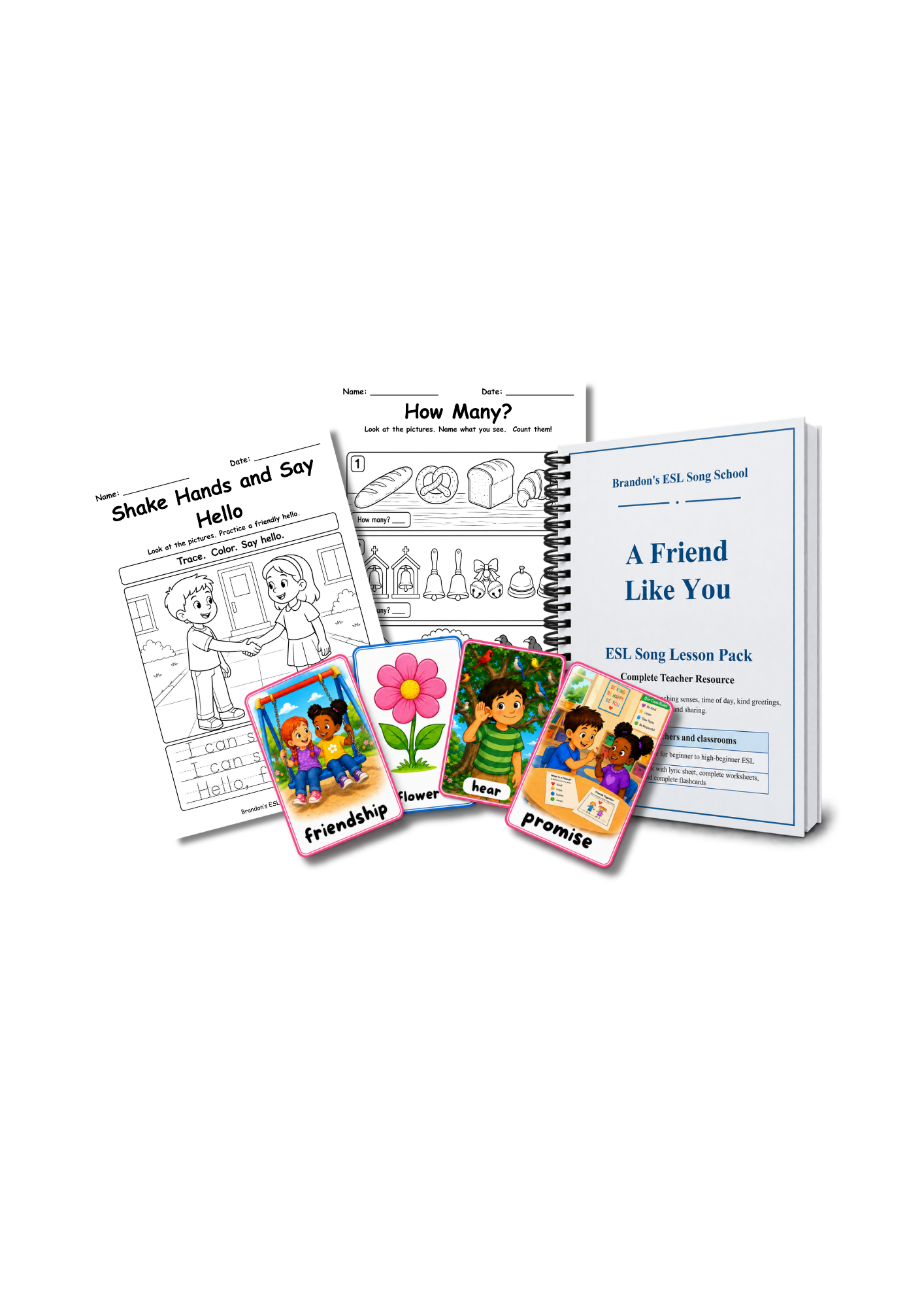 A Friend Like You teacher bundle: ESL Song Lesson Pack, printable worksheets and vocabulary flashcards